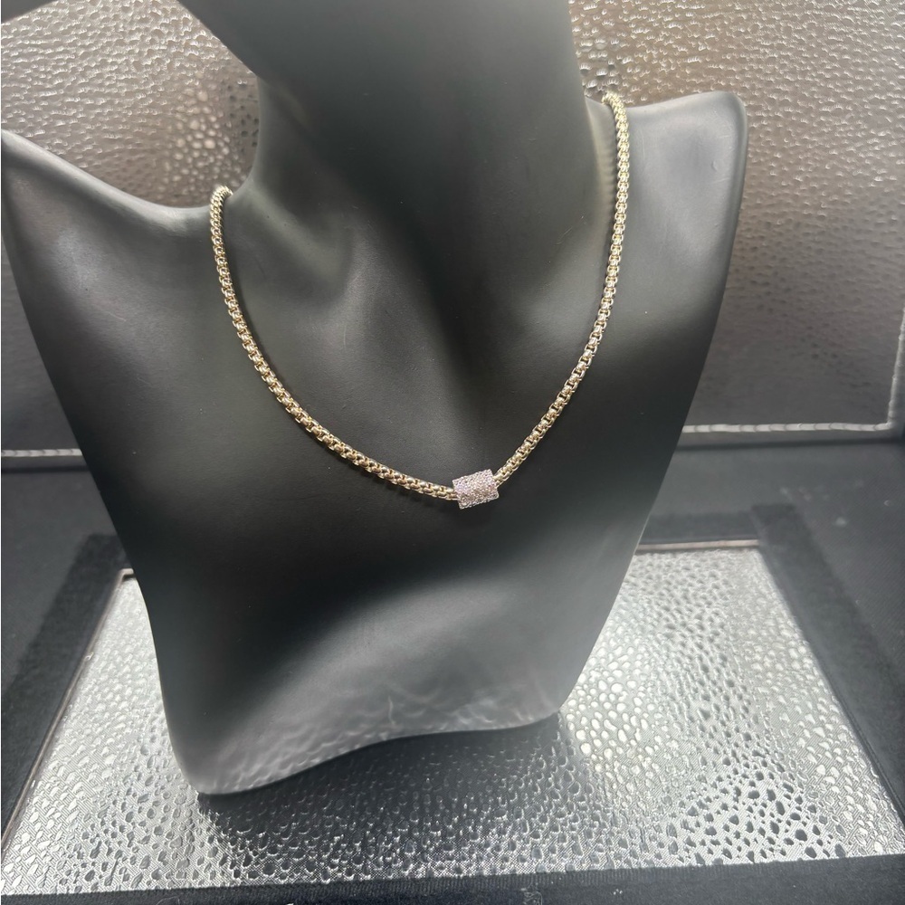 Elegant Gold Necklace with Silver Accents Magnetic Casp